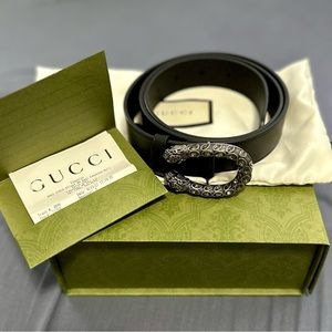 Gucci leather belt with Crystal Dionysus buckle